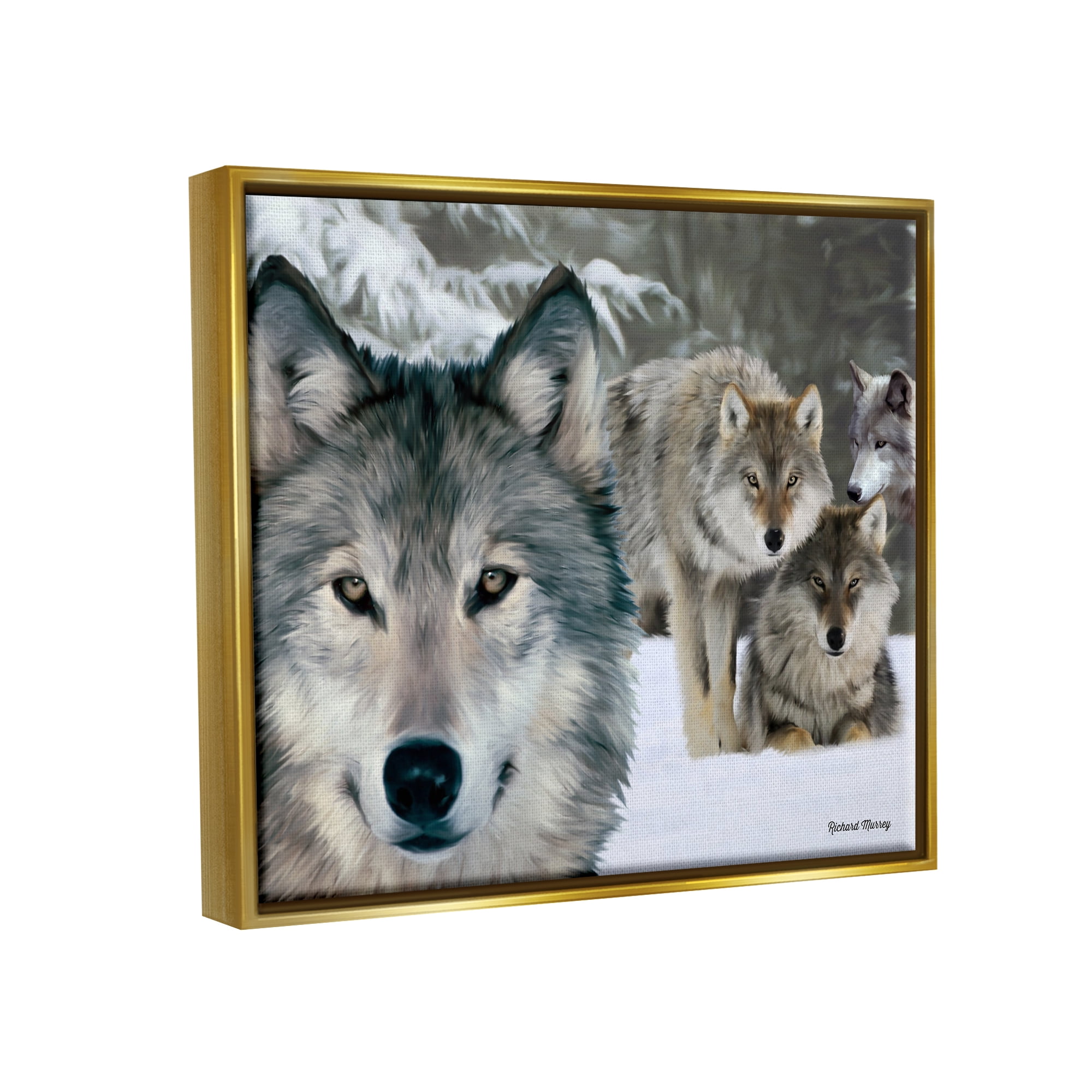 Stupell Industries Wild Wolves Snowy Winter Landscape Animals & Insects Photography Gold Floater Framed Art Print Wall Art
