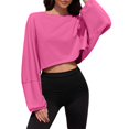 thumbnail image 3 of Lantern Sleeve Women Long Sweatshirt Top Short Round Neck Loose Casual Sportswear, 3 of 5