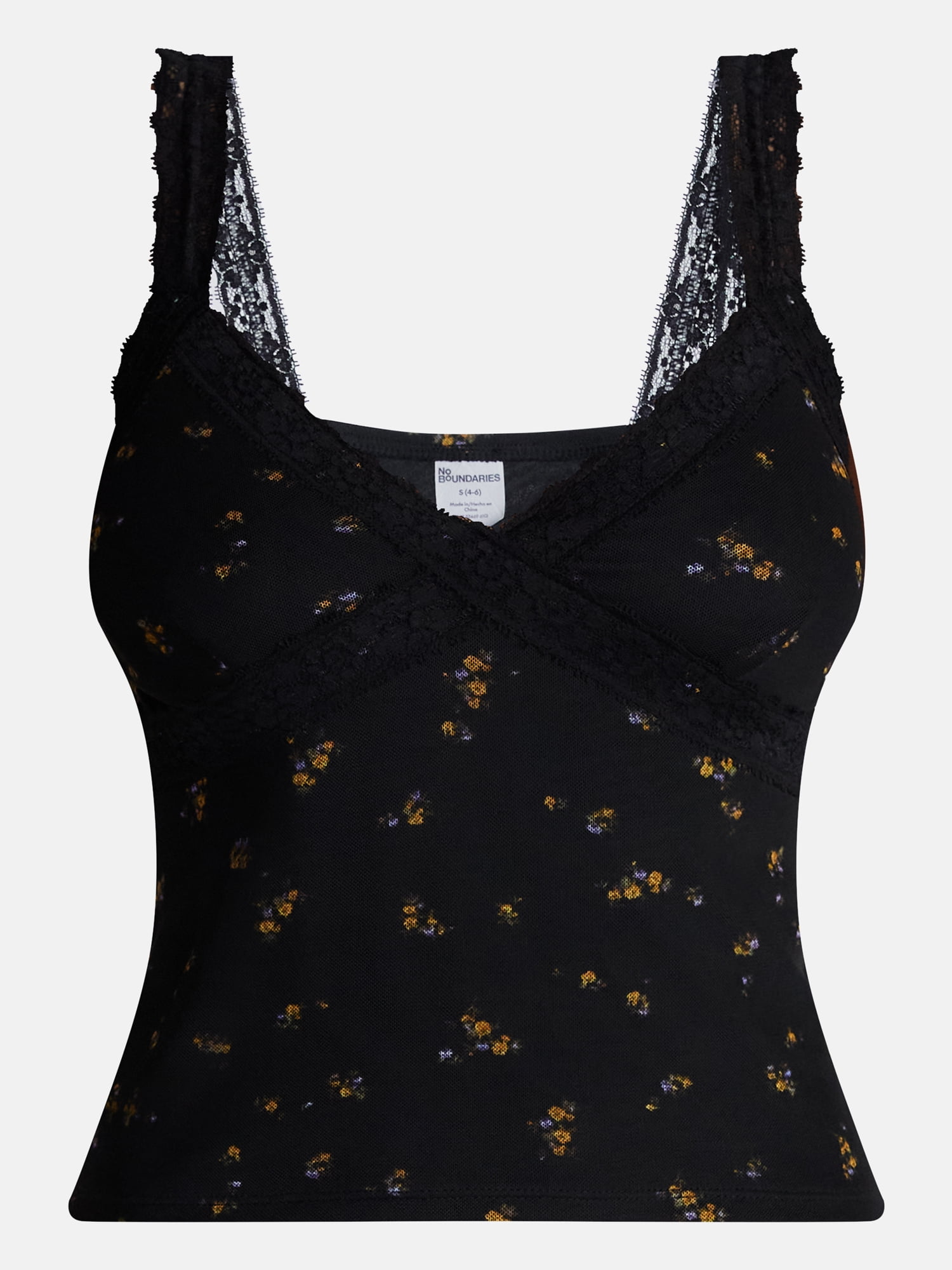 No Boundaries Mesh Lace Triangle Tank Top, Women's XXS-XXL