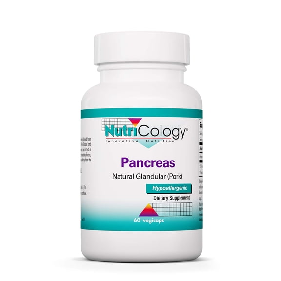 Nutricology Pancreas Pork 425mg Supplement - Pancreas Natural Glandular, Pancreatic Enzymes, Digestive Enzymes for Pancreas, Amylase, Protease, Lipase, Hypoallergenic - 60 Count