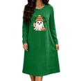 thumbnail image 2 of Taqqpue Womens Sleepshirt Long Sleeve Crew Neck Cotton Nightgown Halloween Graveyard Print Oversized Knee Length Casual Pullover Lightweight Sleep Gown for Women All Plus Sizes, 2 of 6