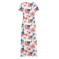 thumbnail image 4 of Nmnitkp Independence Day Womens Dresses Trendy Styles,Dresses for Women Short Sleeve Round-Neck Dress Printed Long Dresses Pocket, 4 of 5