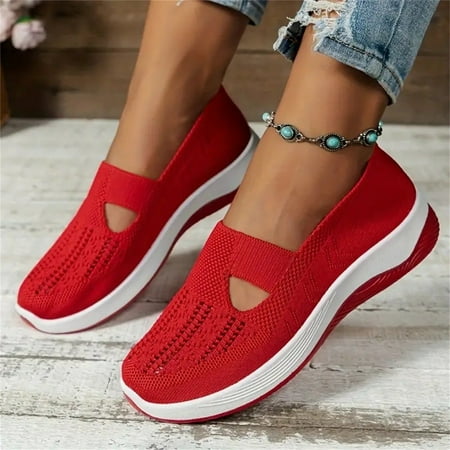 Walking Shoes For Women Orthopedic Air Cushioned Knitted Breathable Flat Shoes Comfortable Slip on Loafers Clearance Sale
