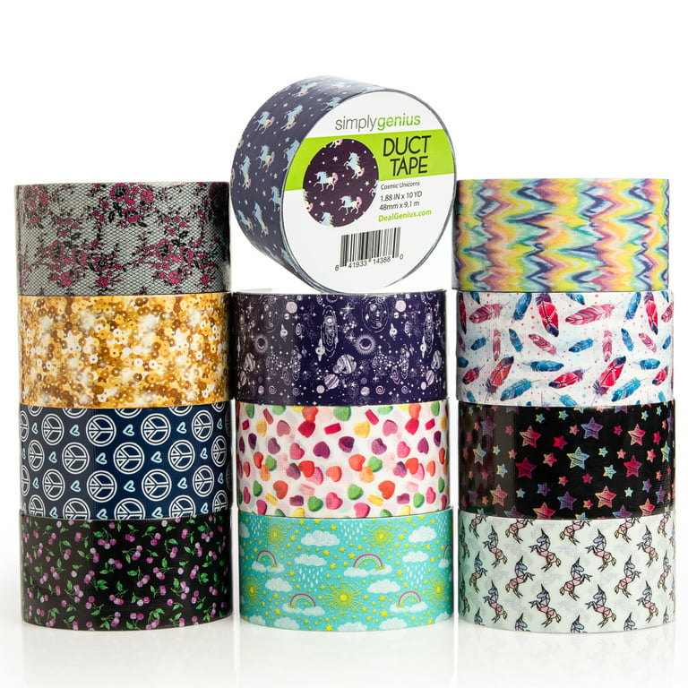  Simply Genius (12 Pack) Patterned and Colored Duct Tape Variety  Pack Tape Rolls Craft Supplies for Kids Adults Patterned Duct Tape Colors,  10 Yards, 120 Yards Total, Animal Patterns