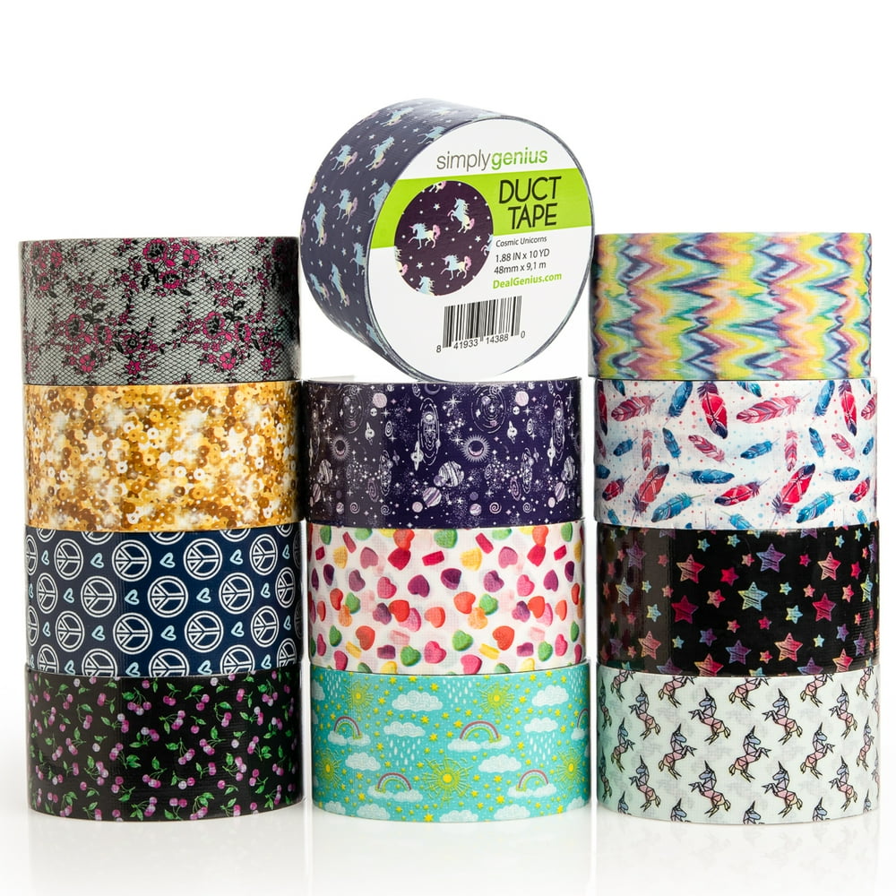 Simply Genius (12 Pack) Patterned Colored Duct Tape Variety Pack Rolls
