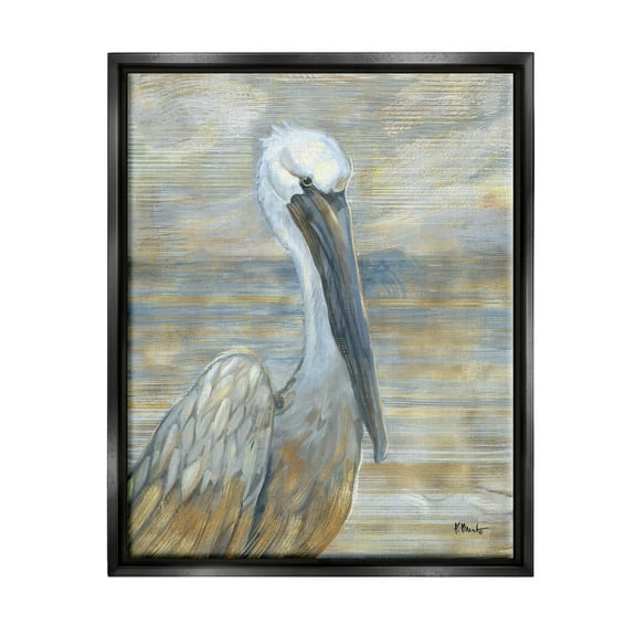 Stupell Industries Coastal Pelican Bird Abstract Portrait Painting Jet Black Floating Framed Canvas Print Wall Art, Design by Paul Brent