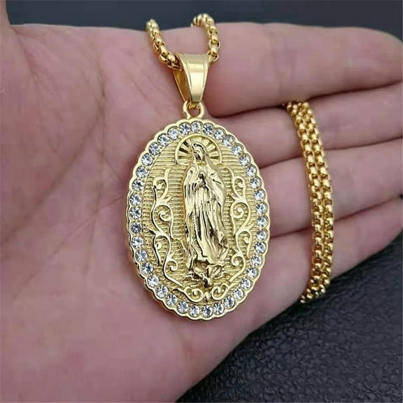 14K Yellow Gold Virgin Mary Gold Necklaces Pendants For Women Madonna Necklace Religious Christian Jewelry