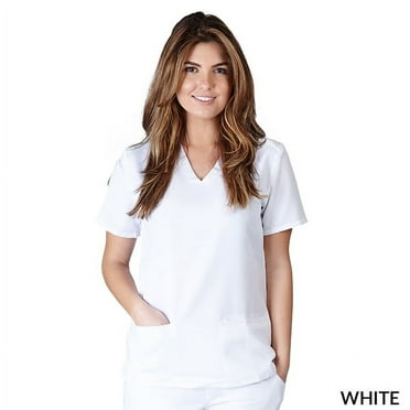 Natural Uniforms Women's Ultra Soft Stretch Drop-Neck 2 Pocket Scrub Top 8117 (White, X-Small)