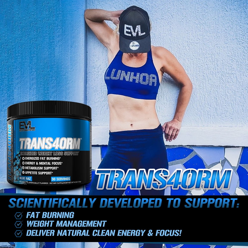 EVLution Nutrition Trans4orm Weight Loss Powder - Thermogenic Fat Burner Formula for Metabolism Support, Energy and Focus - 30 Servings, Blue Raz