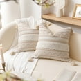 thumbnail image 2 of BlissBlush Decorative Throw Pillow Cover 18X18 Combo Set of 2 Square Cream Neutral White Boho Accent Pillowcase Tassels Farmhouse Cushion for Couch Sofa Bedroom Living Room Home Décor Cover ONLY, 2 of 7