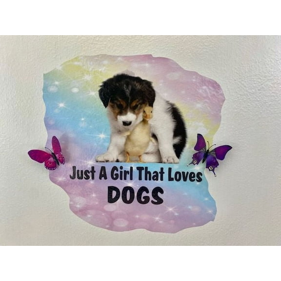 3D Bedroom Wall Decal Sticker For Girls Custom Designs With 3D Butterfly Cute 3D Butterflies With Cute Dog And Duck - Just A Girl That Loves Dogs Easily Applied And Removable - Size: 26 In X 24 In