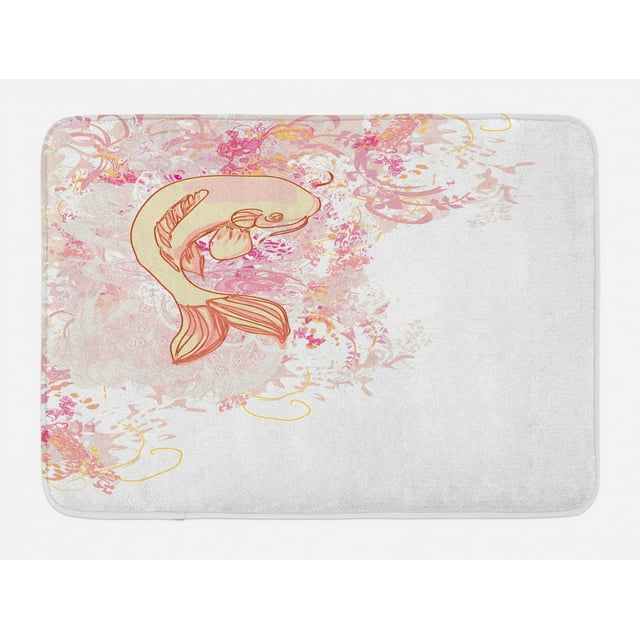 Japanese Bath Mat, Asian Koi Fish Classic Reflexive Splashed Setting