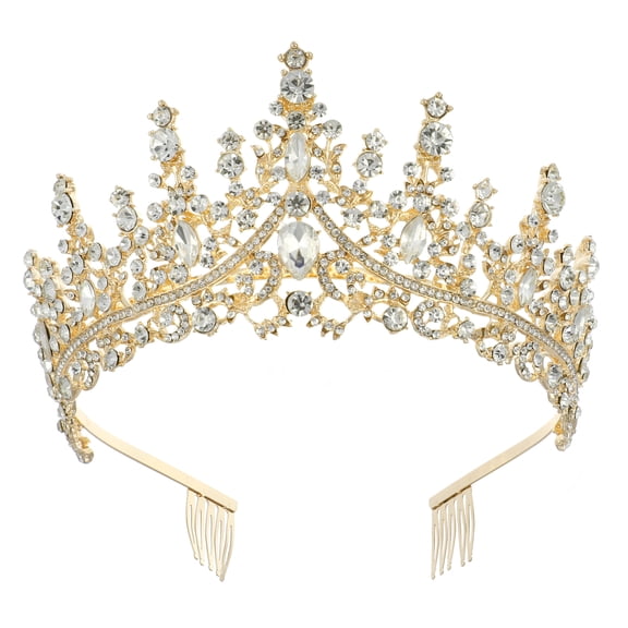 Unique Bargains Women's Gold Tone Crystal Tiara Crown Combs