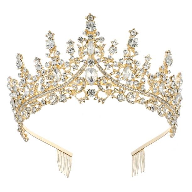 1 Uds Diadema de cristal dorado Unique Bargains Tiara elegante con peines para mujeres y niñas