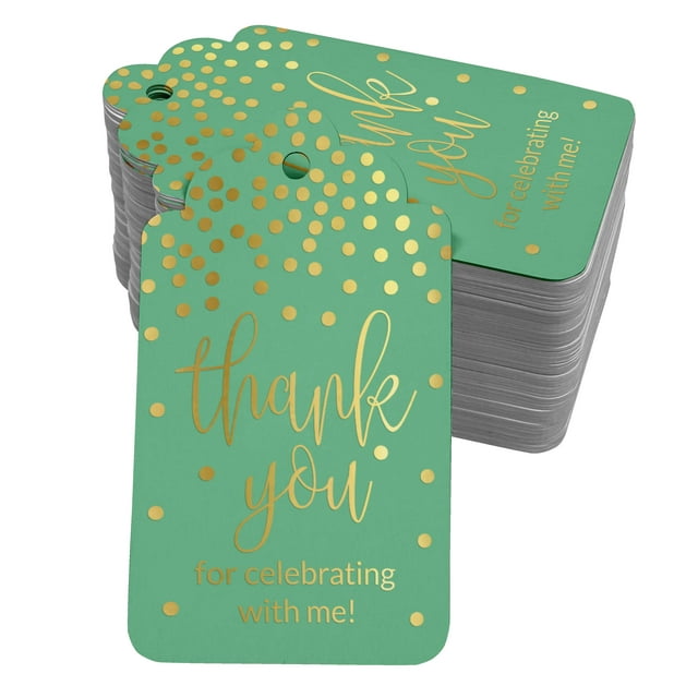 Inkdotpot ThankYou For Celebrating With Me Birthday Bottle Tag Real Gold Foil Favor Hang Tags Pack Of 100