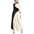 thumbnail image 2 of Ndbuld Long Sleeve Maxi Dress for Women Women's Fall And Winter New Round Neck Color Blocked Long Sleeved Slim Waistband Retro Dress,White,S, 2 of 4