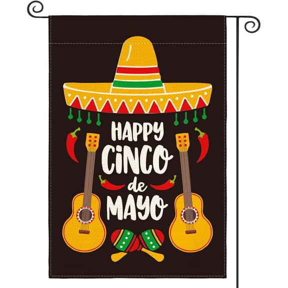 AVOIN Cinco De Mayo Sombrero Guitar Garden Flag Vertical Double Sided, Maracas Pepper Holiday Yard Outdoor Decoration 12.5 x 18 Inch