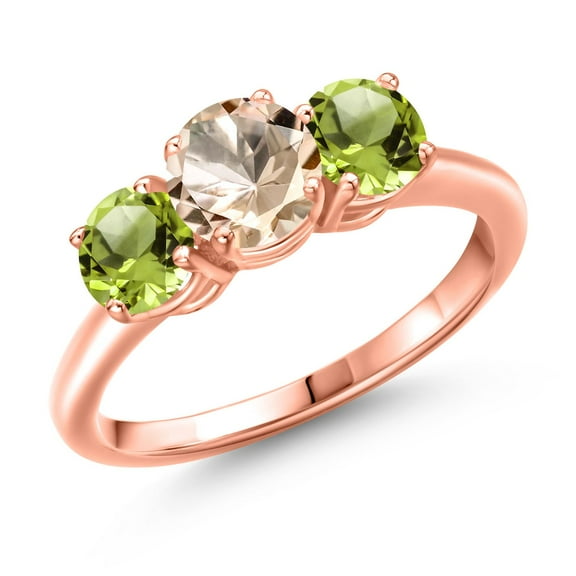 Gem Stone King 18K Rose Gold Plated Silver Peach Morganite and Green Peridot Engagement Ring for Women | 1.70 Cttw | Round 6MM | Gemstone October Birthstone | Size 5