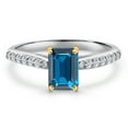 thumbnail image 3 of Gem Stone King 10K Two Tone Gold London Blue Topaz and Lab Grown Diamond Engagement Ring for Women | 1.32 Cttw | Emerald Cut 7X5MM | Gemstone November Birthstone | Size 7, 3 of 6