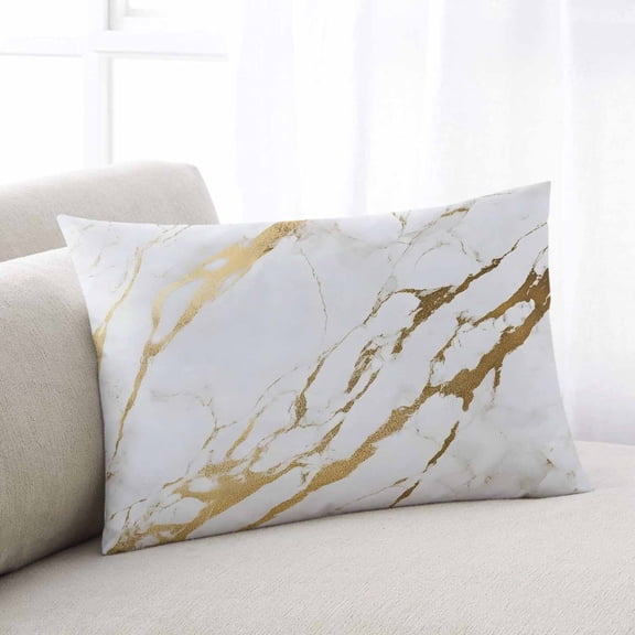White Gold Modern Small Pillow Covers, Abstract Vintage Marble Geometric Soft Breathable Throw Pillow Cases with Invisible Zipper, Decorative Pillowcase Pillows Protectors for Sofa Bed Chair 12"x20"