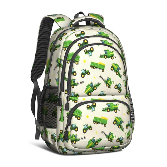 Tractor and Trailers Cream Pattern Backpack for School, Cute School Bag with Adjustable Shoulder Straps and Padded Back, 16.9"x12.6"x5.9"