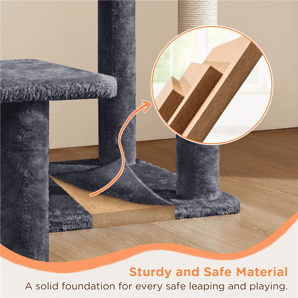 Alden Design 57″ Tall Multi Level Cat Tree with Basket & Condo & Scratching Post, Dark Gray