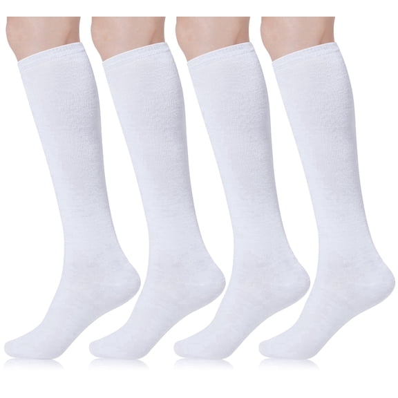 Loritta 4 Pairs Womens Knee High Socks, Casual Solid Knit Knee Thigh High Stockings, White