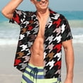 thumbnail image 5 of Lsque Houndstooth Green Red pattern Hawaiian Shirt for Men, Unisex Summer Beach Casual Short Sleeve Button Down Shirts-X-Large, 5 of 9