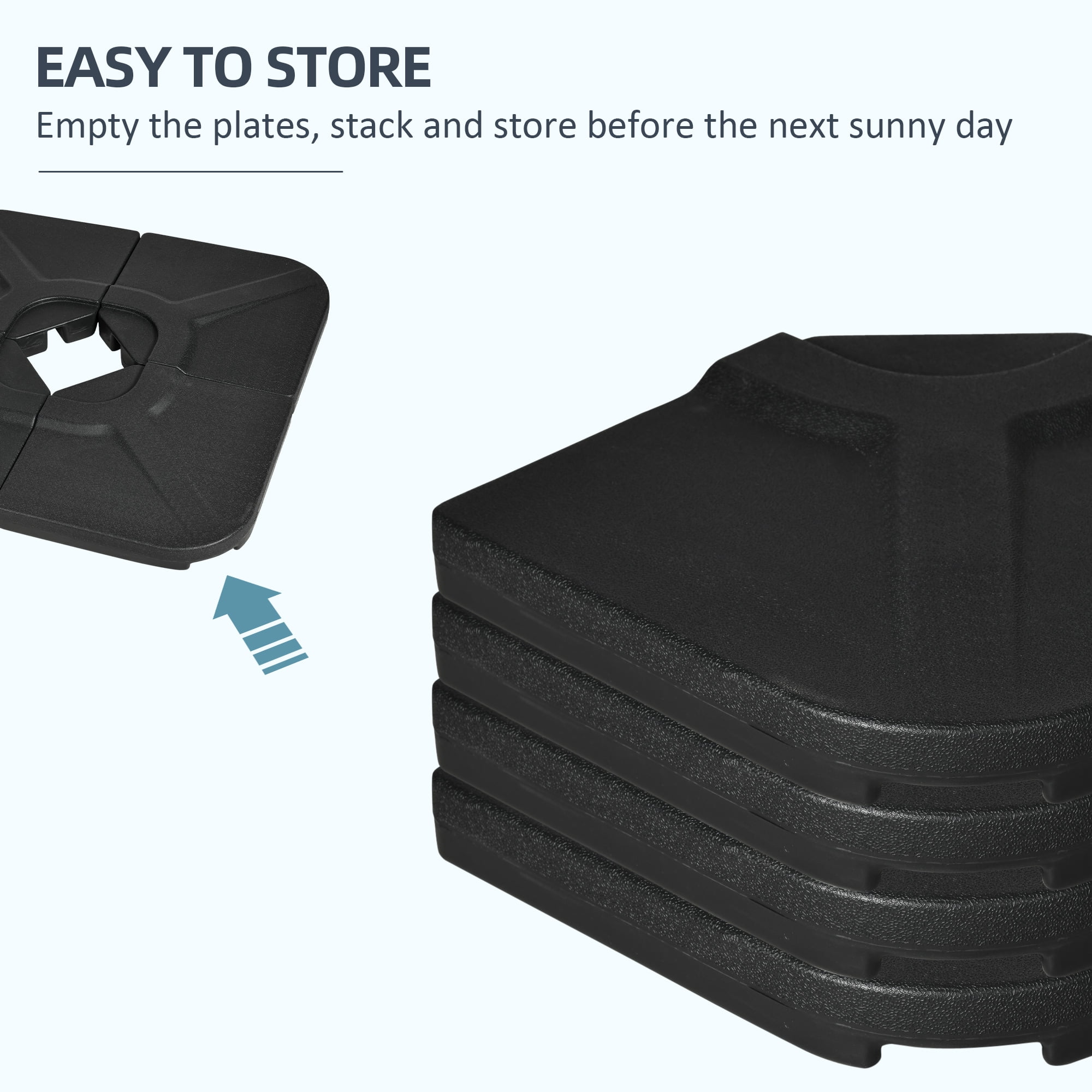 Outsunny 4-Piece 175lb Cantilever Patio Umbrella Base Weights for Offset Hanging Umbrella, HDPE Umbrella Weights for Cross Base Stand, Black