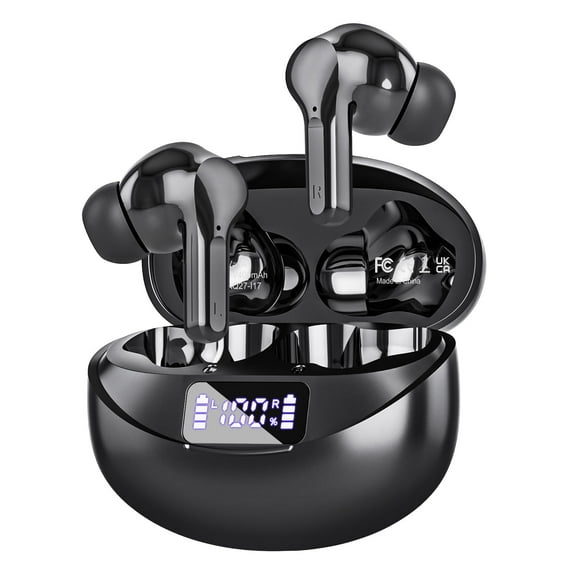 QUETTIO Wireless Earbuds Bluetooth Headphones 60H Playback Ear Buds with IPX7 Waterproof, HD Microphone, LED Display for Andriod