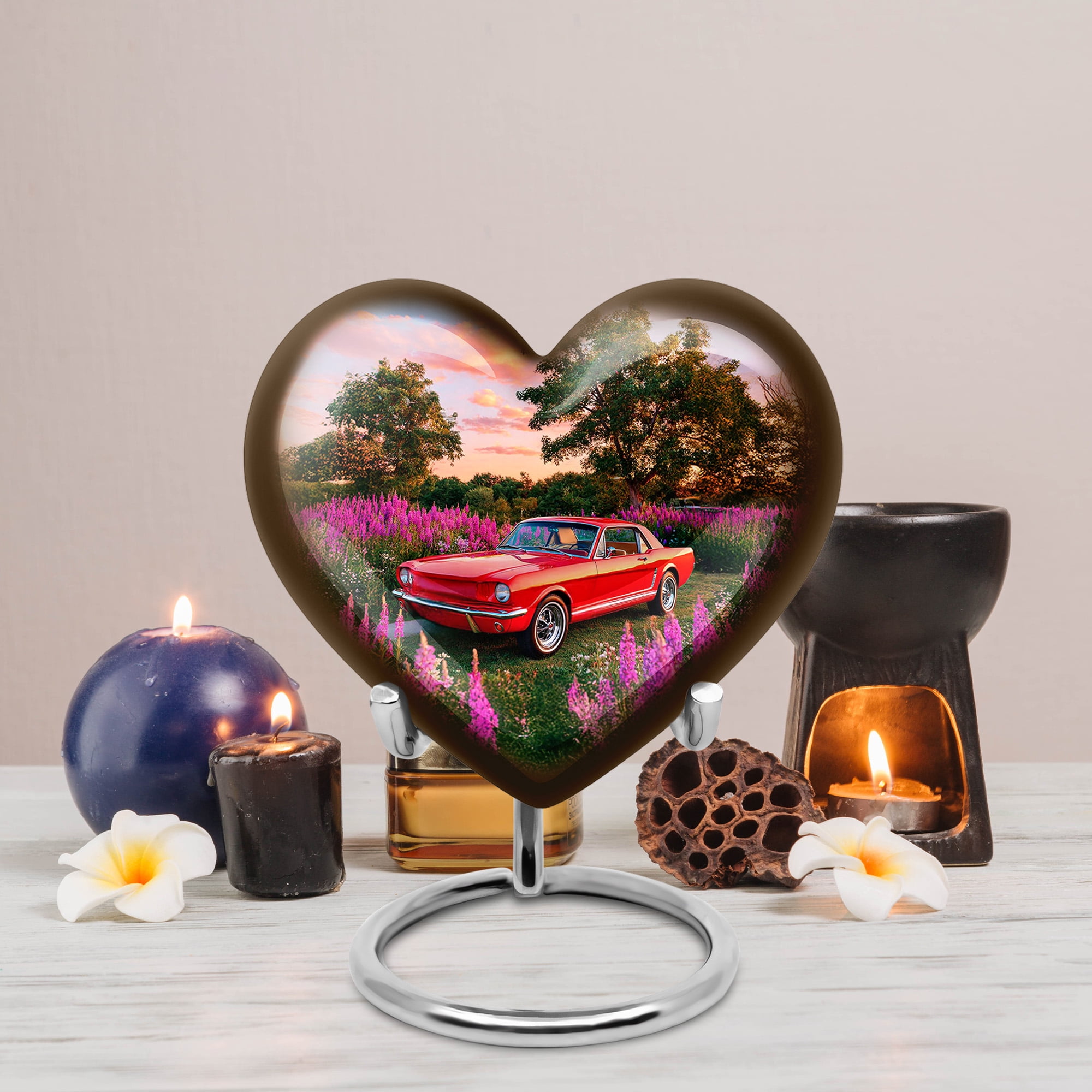 MUKTIVE Red Car Urn for Dad and Mom Remains, Keepsake Heart Urns for Human Ashes Adult Female, Grey Funeral Urn for Ashes for Male Remains, Memorial Lavender Flower Urns, 3 Inch