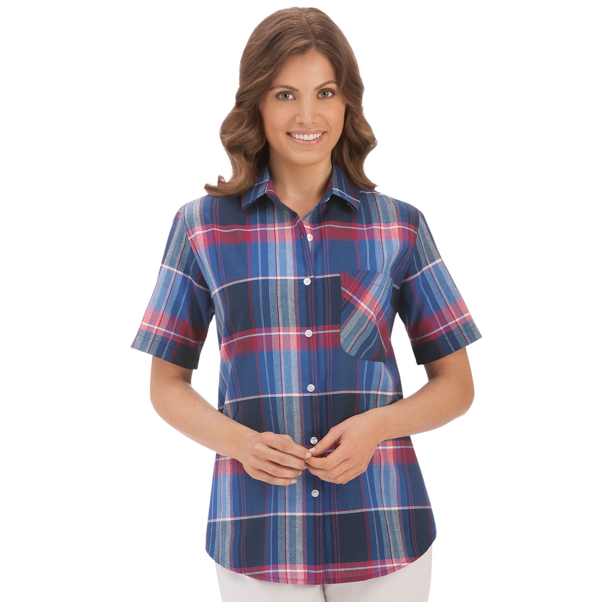 blue and white checkered shirt womens