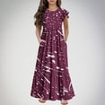 thumbnail image 2 of NaWent Girls Maxi Dress Short Sleeve Casual Long Floral Print Dresses with Pockets 6-12 Years Wine 6 Years, 2 of 7