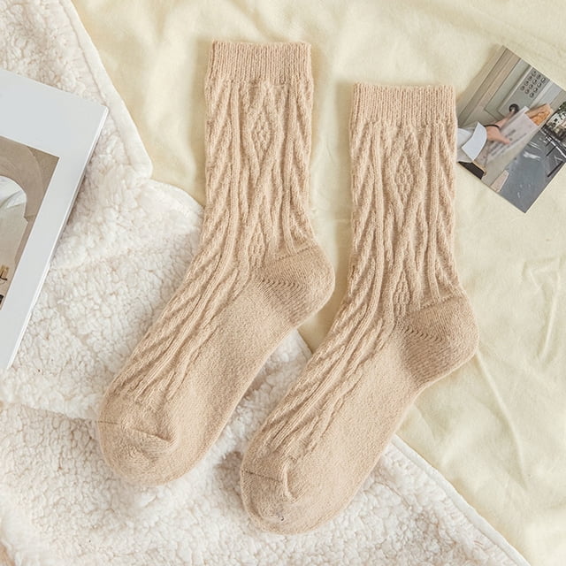 Women Autumn And Winter Textured Twist Warm Socks Solid Color Home Socks