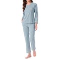 thumbnail image 2 of INSPIRAR CHIC Pijamas de Algodón para Mujeres, Conjuntos de Ropa de Dormir de Manga Larga con Pantalones y Bolsillos, XL Azul, 2 of 6