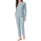 thumbnail image 2 of INSPIRAR CHIC Pijamas de Algodón para Mujeres, Conjuntos de Ropa de Dormir de Manga Larga con Pantalones y Bolsillos, 2XL Azul, 2 of 6