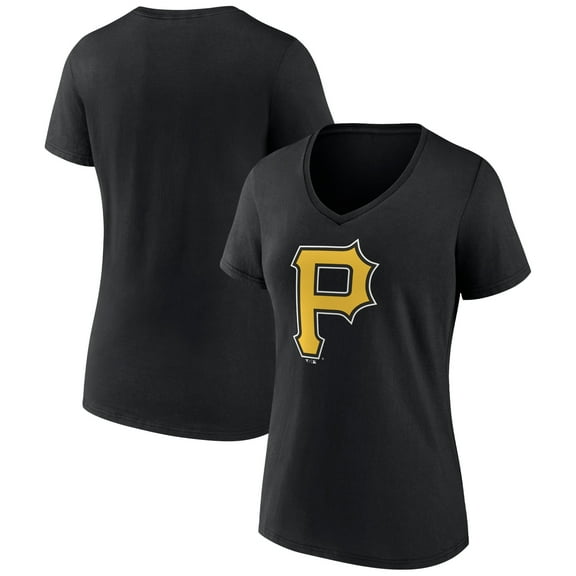 Women's Black Pittsburgh Pirates Team Color Primary Logo V-Neck T-Shirt