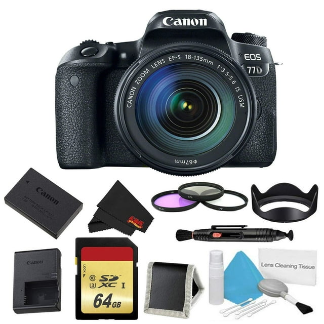 Canon EOS 77D Appareil Photo Reflex Numérique avec Objectif 18-135 mm Ensemble avec Filtre 3 Pcs et Trousse de Mémoire (Modèle Intl)