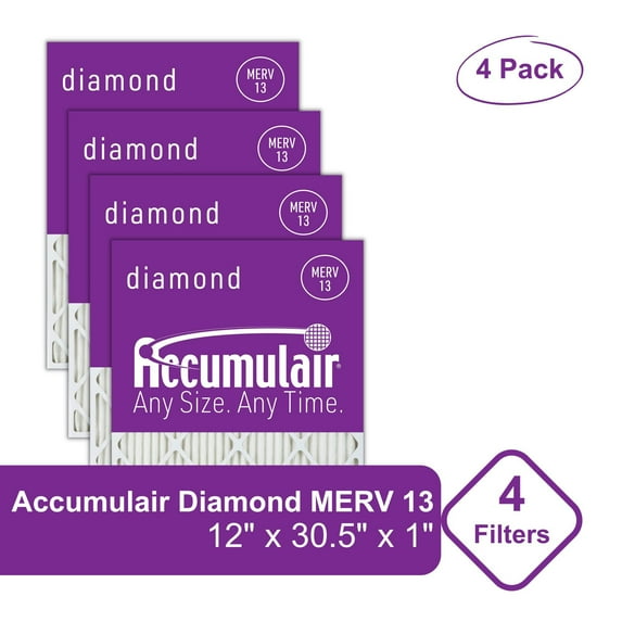 Accumulair Diamond 12x30.5x1 MERV 13 Air Filter/Furnace Filters (4 pack)