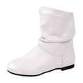 thumbnail image 6 of Rokment Slouchy Wide Mid Calf Boots for Women with Low Heels Vintage Fashion Casual Leather Round Toe Slip on Short Dress Booties White Size 6, 6 of 7