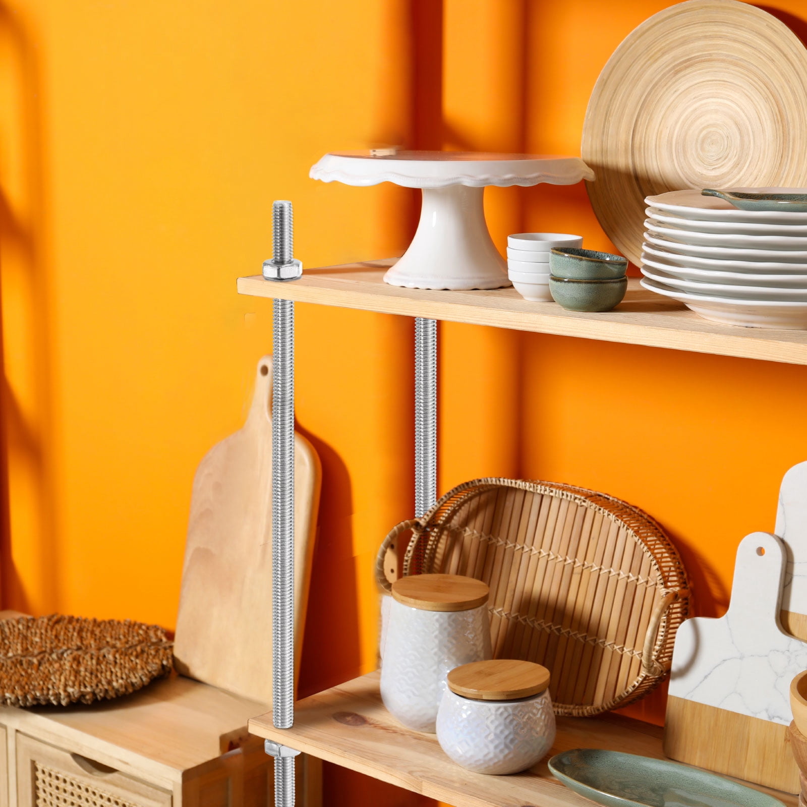 Uxcell 2pcs Fully Threaded Rod, M10 x 400mm 201 Stainless Steel Right Hand Threads Rods with Nuts and Flat Washer Fully Studding Rod Bar for Clamps, Hangers and U-Bolts