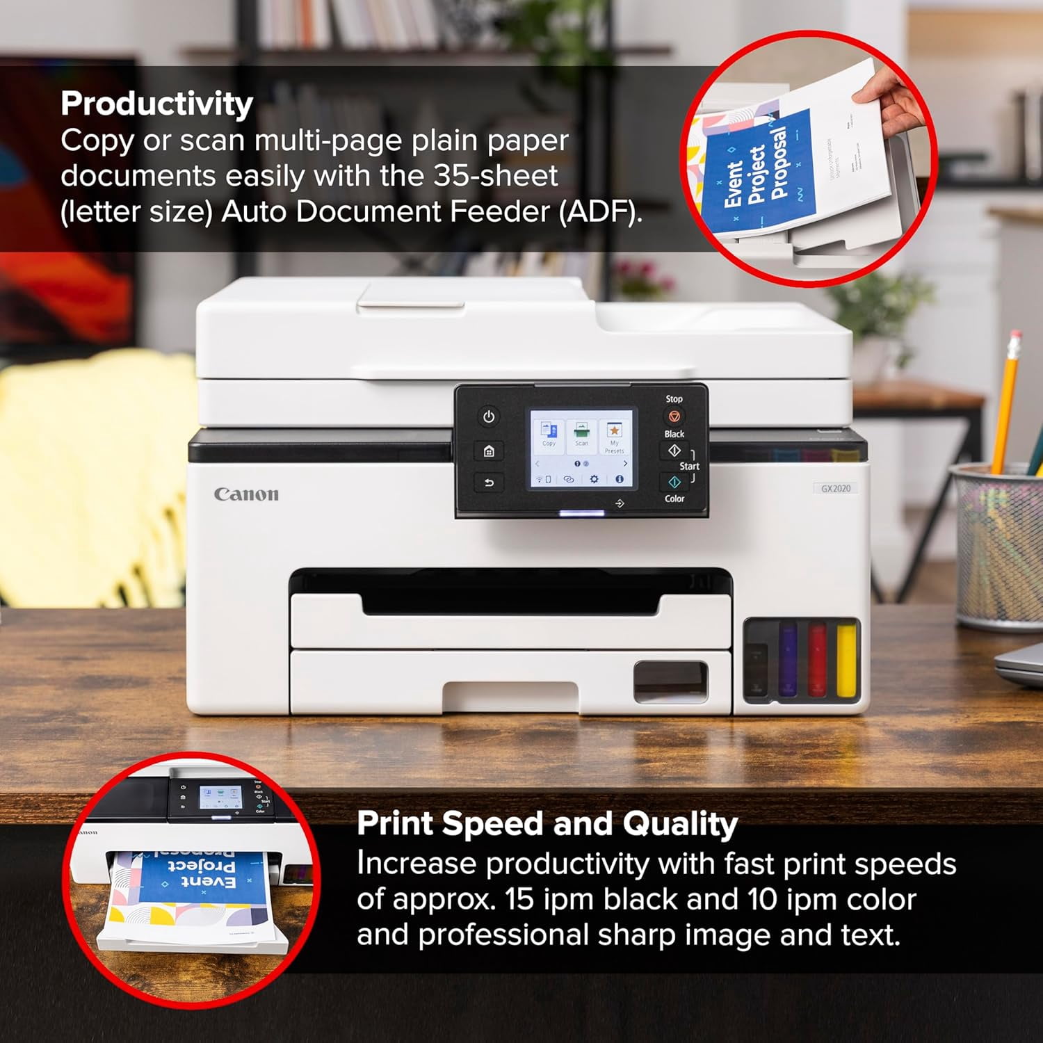 Canon MAXIFY GX2020 MegaTank Wireless All-in-One Printer Bundle Print Scan Copy Fax with Cleaning Kit, Ethernet Cable (International Model)