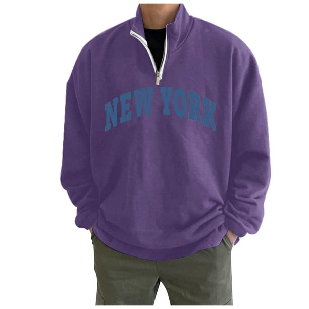 Gibobby Sudaderas Hombre Felpa Stretch Cuello Redondo(Morado,G)