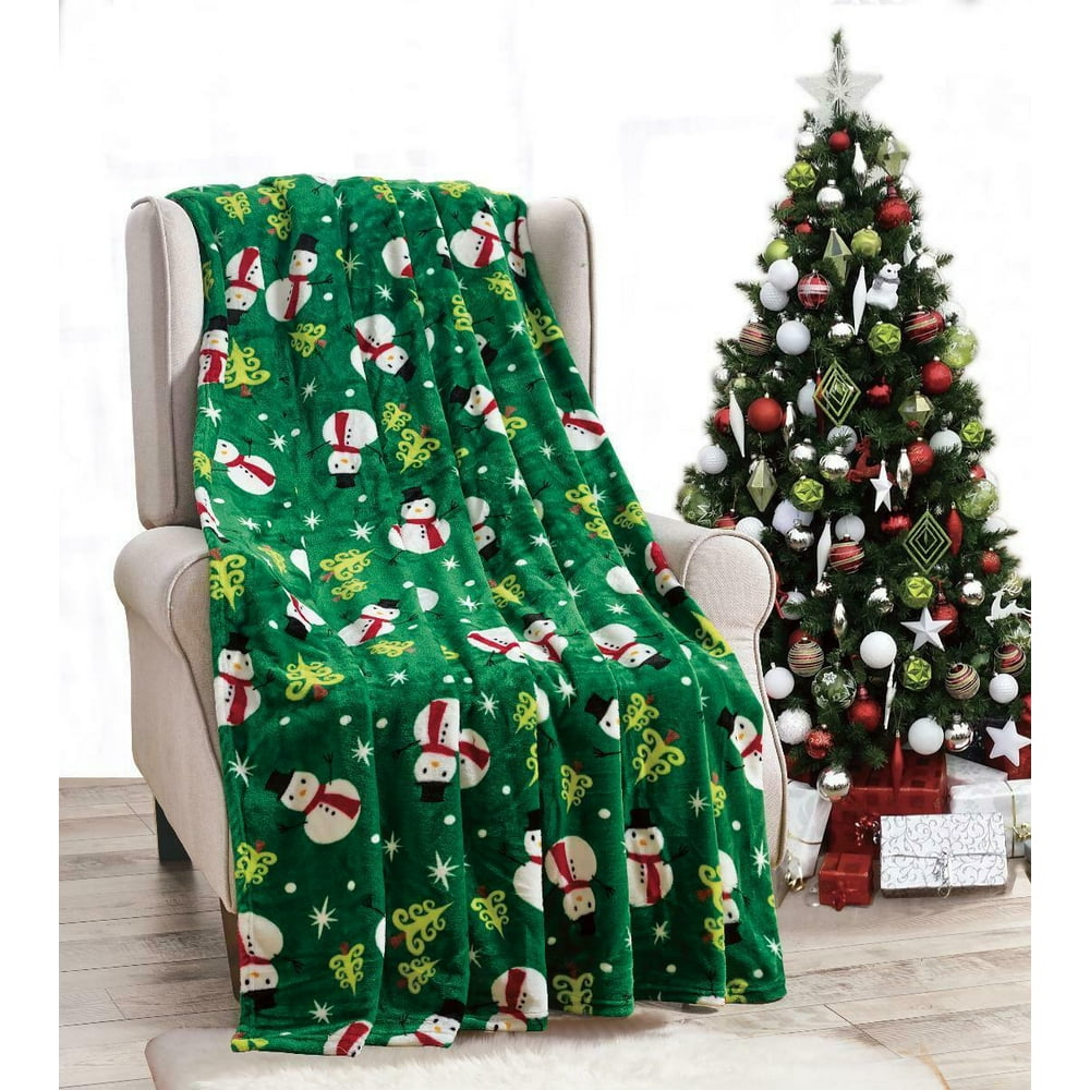 Holiday Essential Green Snowman Christmas Ultra Soft Hypoallergenic