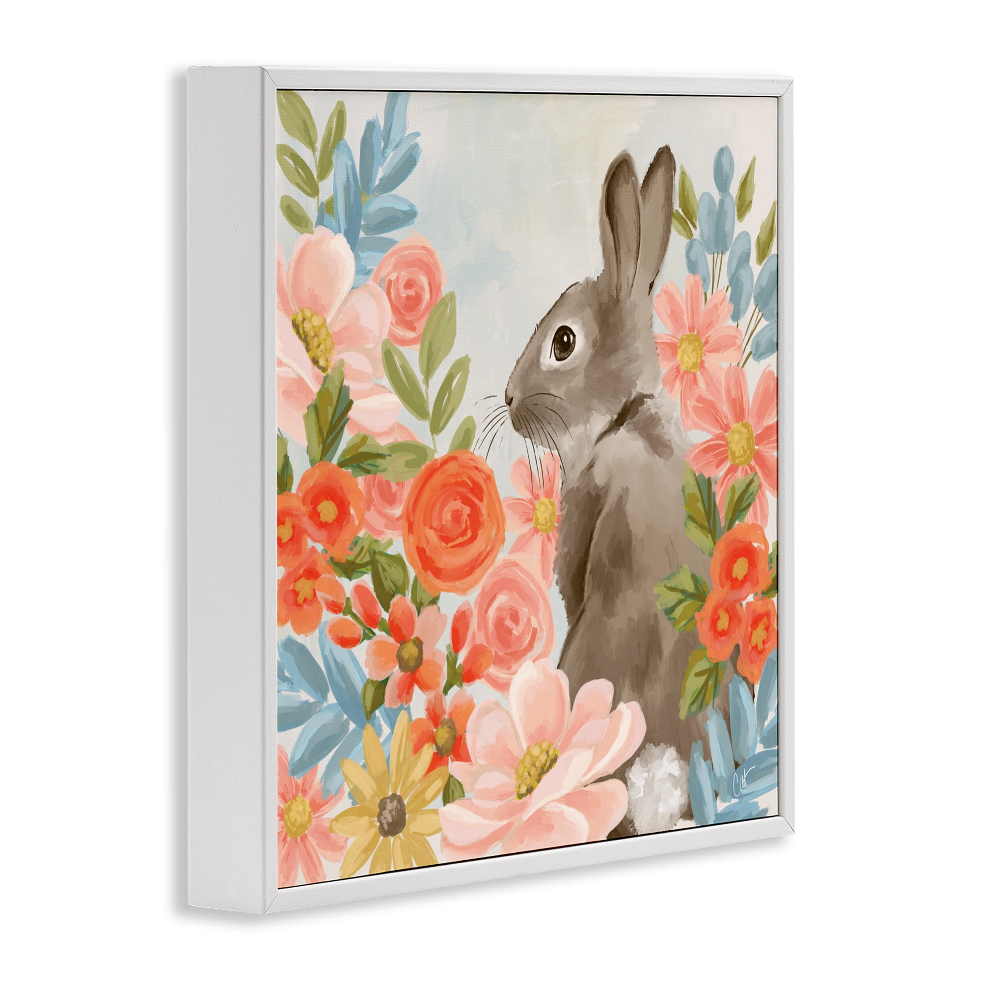 Stupell Industries Bunny In The Blooms White Framed Giclee Art, design by Cat Thurman Designs