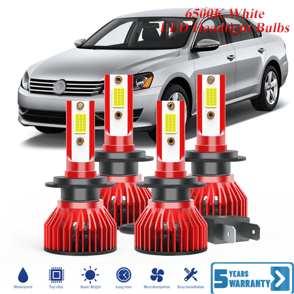 For Volkswagen Passat 2001-2015 H7+H7 LED Headlight Bulb Kit High Low Beam - 30,000LM 6500K Cool White 600% Ultra-Bright Bulb, Plug & Play