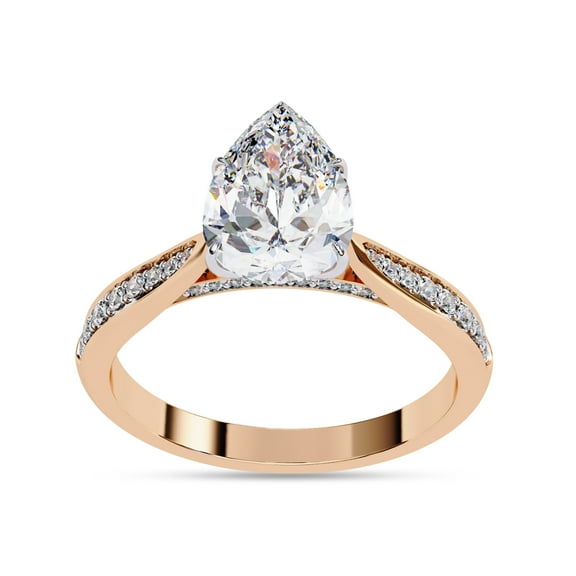 IGI Certified Lab Grown Diamond Engagement Ring | Center 8x6MM Pear Cut Solitaire Stackable Wedding Rings For Women In 18K Solid Rose Gold | F-G, VS-SI Quality (1.05 Ctw) Ring Size-10