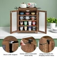 thumbnail image 4 of Wooden Countertop Storage Cabinet with Wavy Magnetic Door, Adjustable Shelves, Removable Hooks. Perfect for Perfume, Figurines, and Coffee Cups, Brown Color, 10.4 W x 6.1 D x 14.4 H in, 4 of 6