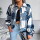 thumbnail image 1 of Women Autumn Plaid Lapel Collar Crop Top Lantern Sleeve Casual Fashion Jacket, 1 of 8
