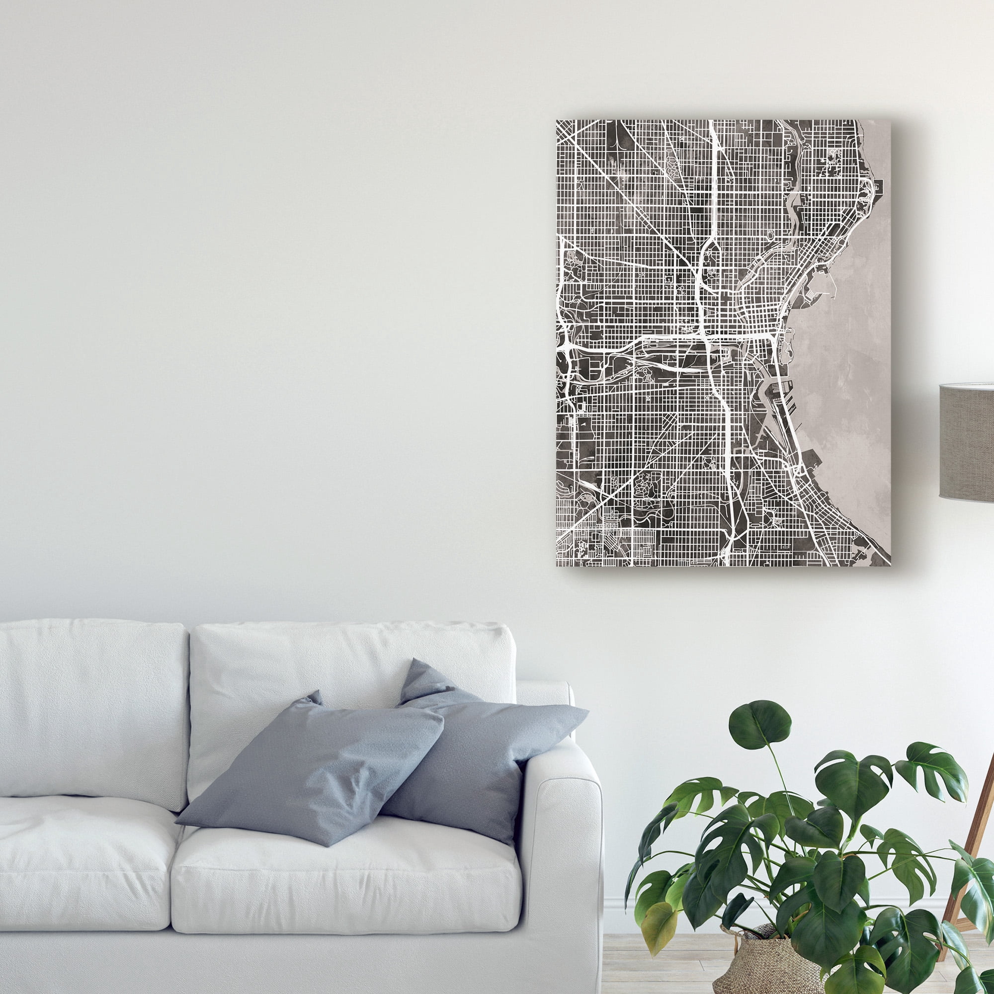 Trademark Fine Art 'Milwaukee Wisconsin City Map Black' Canvas Art by Michael Tompsett